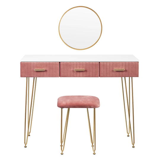 Modern Dresser Dressing Table with Stool Mirror Drawers Cosmetic Table for Bedroom Pink/Grey Makeup Vanity Table Home Furniture