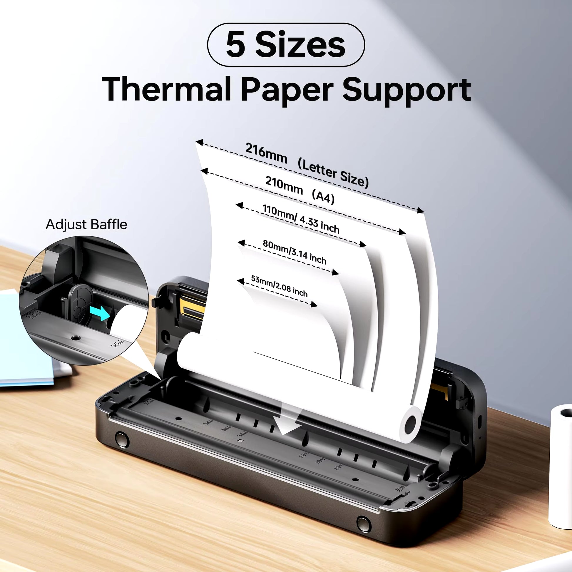 M832 Portable Printer A4 BT Printer for Travel 300Dpi Wireless Inkless Thermal Printer Use in Ios Android Phone Laptop