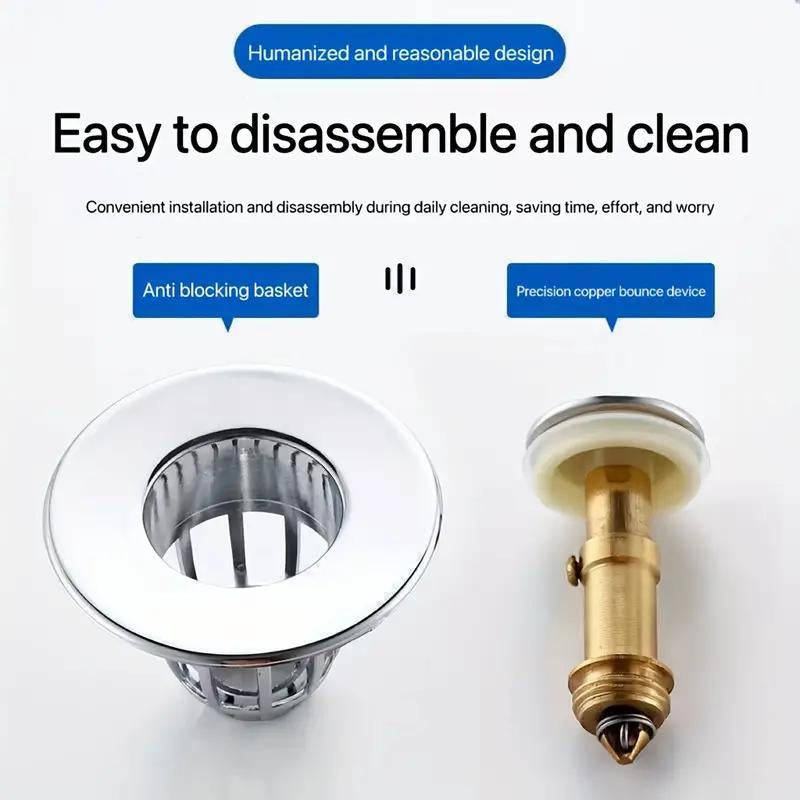 Round Bathroom Drain Stopper, Universal Bathroom Sink Plug, Anti-Clog Drain Stopper, Press Type Bath Tub Plug, Multifunctional Bathroom Accessories, Home Care Supplies, Bathroom Supplies, Car Accessories