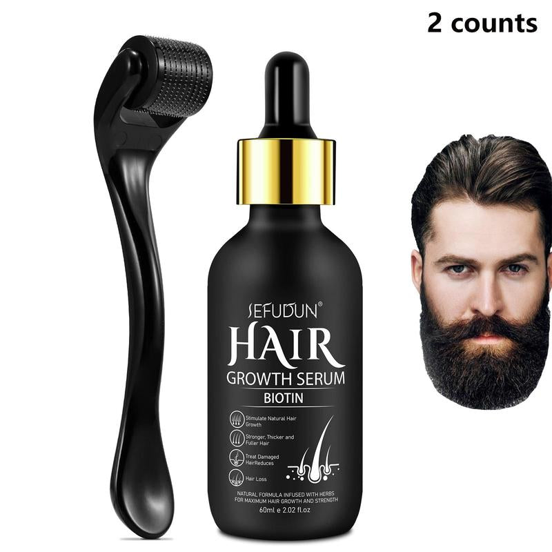 Serum with Micro-Needle Roller, 2 Counts/Set Hair Strengthening Serum, Moisturizing Hair Care Product for Men, Hair Care Product for Daily Use, Face Care Products, Gifts for Men