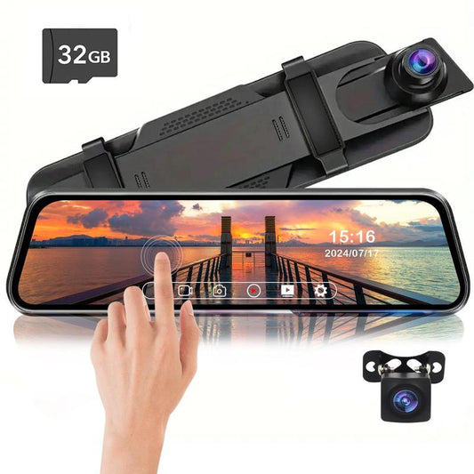 1080P HD Rearview Camera Car Vehicle DVR, 1 Count 10" Full Touch Dual Dash Cam Camera with 32GB Memory Card, Front Rear Video Recorder, Car Dual Lens DVR