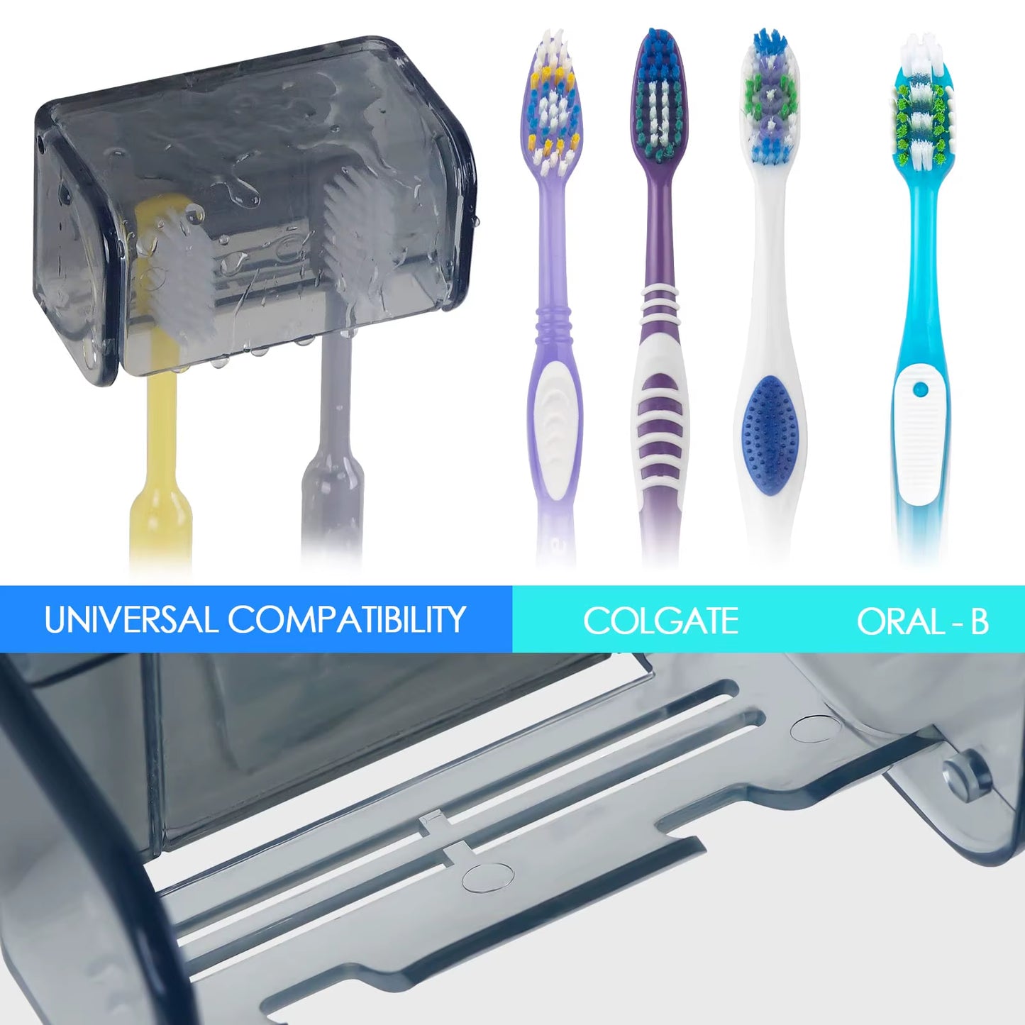 Toothbrush Holder Wall Mounted with Cover 2 Slots Toothbrush Storage Organizer Shower Self Adhesive Toothbrush Hanger Rack