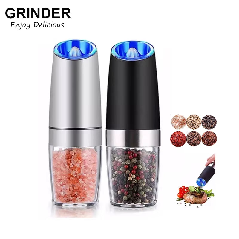 Electric Automatic Mill Spice Salt and Pepper Grinder Gravity LED Light Adjustable Coarseness Kitchen Steak Tool Sets