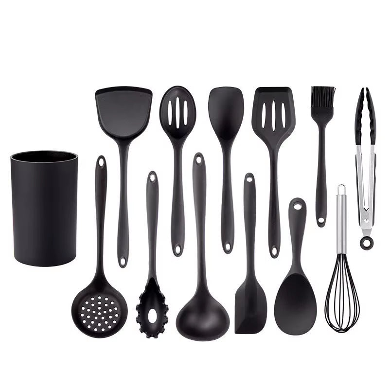 Black Silicone Kitchenware Non-Stick Cooking Tool Spatula Ladle Egg Beaters Shovel Soup Cookware Utensil Kitchen Cookware