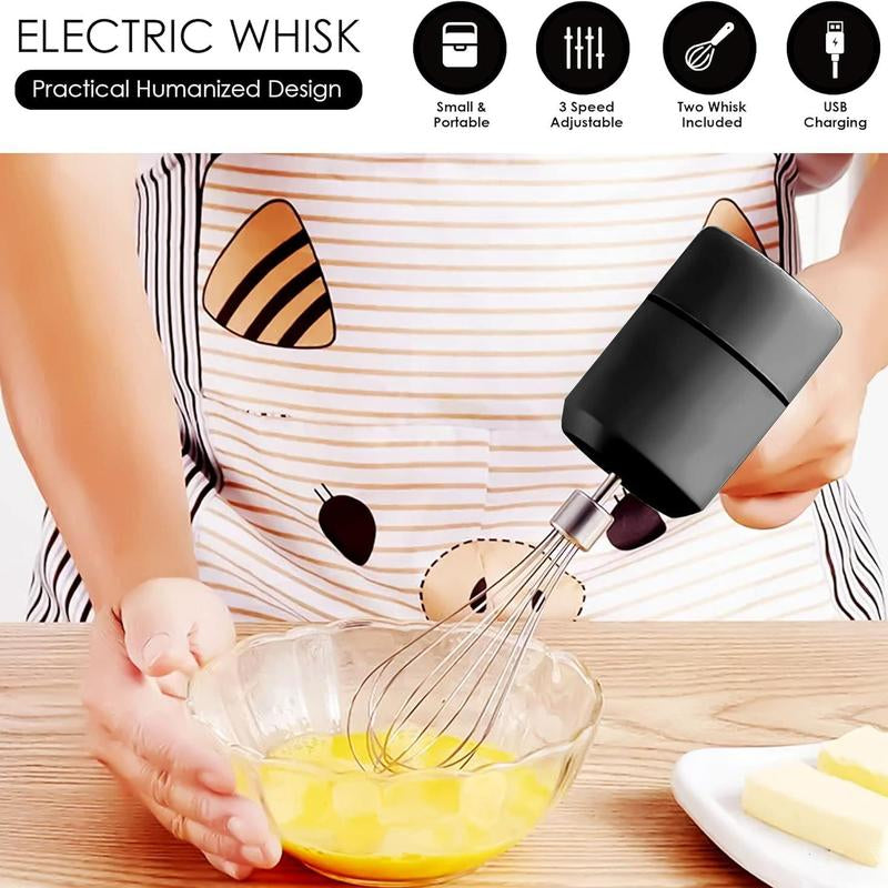 Cordless Hand Mixer, Electric Whisk, USB Rechargeable Handheld Electric Mixer with 3-Speed Suitable for Kitchen Baking and Cooking