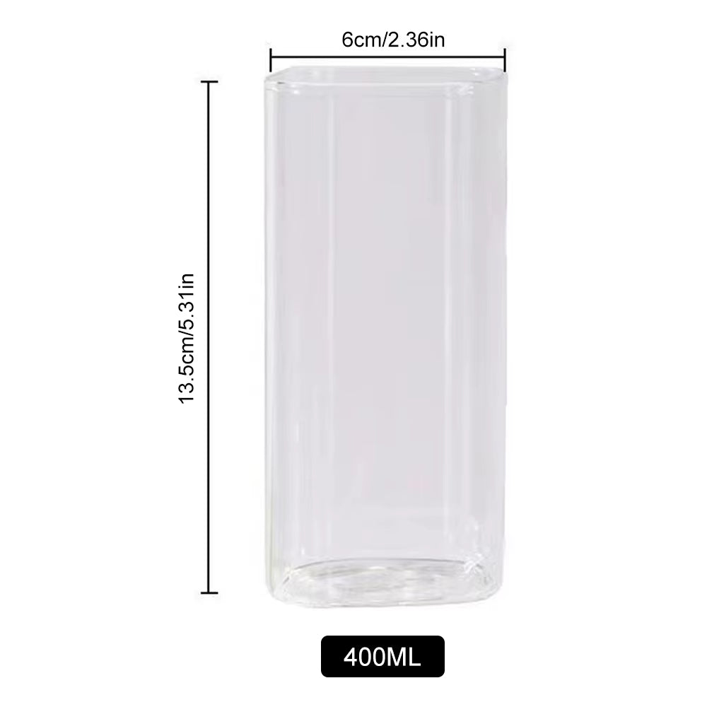 400Ml Cuboid Stripe Glass Cup Transparent Glass with Lid and Straw Ice Coffee Mug Tea Cup Juice Glass Water Cups Drinkware