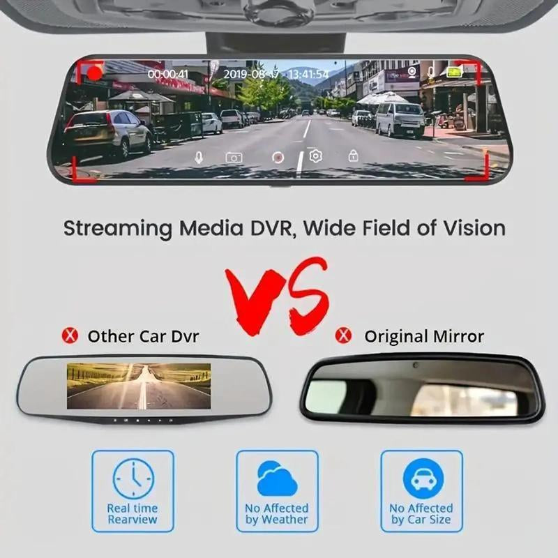 1080P HD Rearview Camera Car Vehicle DVR, 1 Count 10" Full Touch Dual Dash Cam Camera with 32GB Memory Card, Front Rear Video Recorder, Car Dual Lens DVR