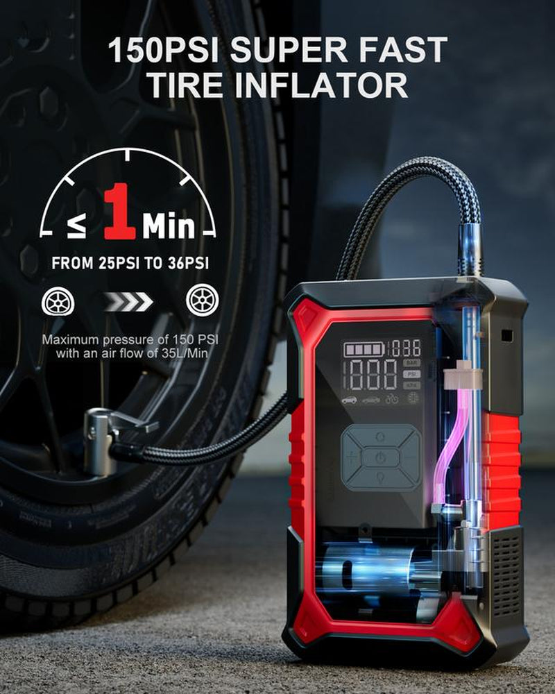 GOOLOO A3 Portable Car Jump Starter with Air Compressor, 3000A Car Battery Jump Starter (9.0 Gas/6.5L Diesel) with 150PSI Digital Tire Inflator