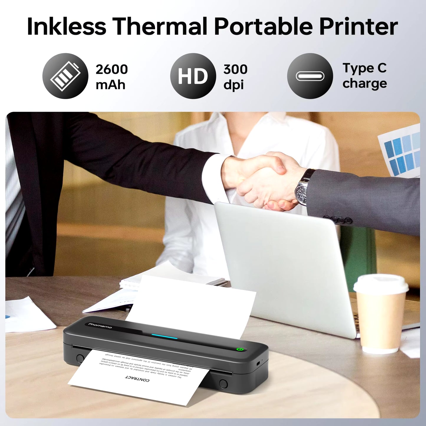 M832 Portable Printer A4 BT Printer for Travel 300Dpi Wireless Inkless Thermal Printer Use in Ios Android Phone Laptop