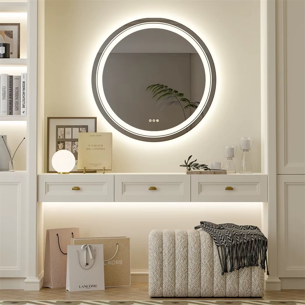 round Smart Mirror Bathroom Illuminate Waterproof Wash Basin Shower Vanity Mirror with Touch Screen