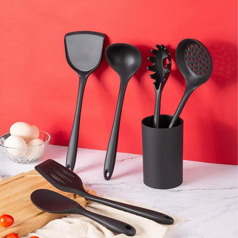 Black Silicone Kitchenware Non-Stick Cooking Tool Spatula Ladle Egg Beaters Shovel Soup Cookware Utensil Kitchen Cookware