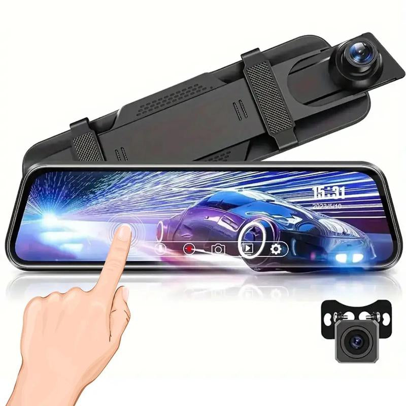 1080P HD Rearview Camera Car Vehicle DVR, 1 Count 10" Full Touch Dual Dash Cam Camera with 32GB Memory Card, Front Rear Video Recorder, Car Dual Lens DVR