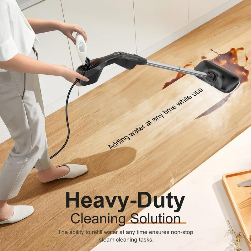 Phueut Powerful Heavy Duty Steam Mop with 17 Accessories for Deep Cleaning, Portable and Multifunction Floor Steamer for Hardwood, Grout and Windows