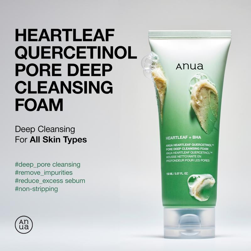 [Anua Official Shop] Heartleaf Quercetinol Pore Deep Cleansing Foam for Facial Wash 5.07 Fl Oz (150 Ml) ｜Facial Cleanser with Gentle Exfoliant