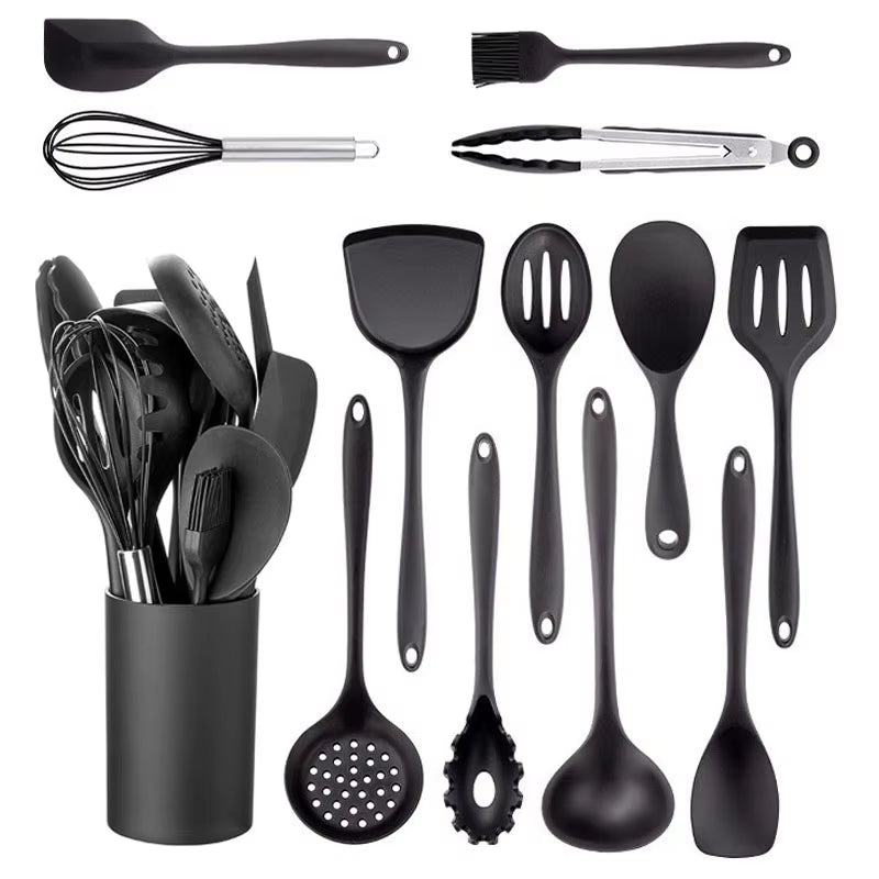 Black Silicone Kitchenware Non-Stick Cooking Tool Spatula Ladle Egg Beaters Shovel Soup Cookware Utensil Kitchen Cookware