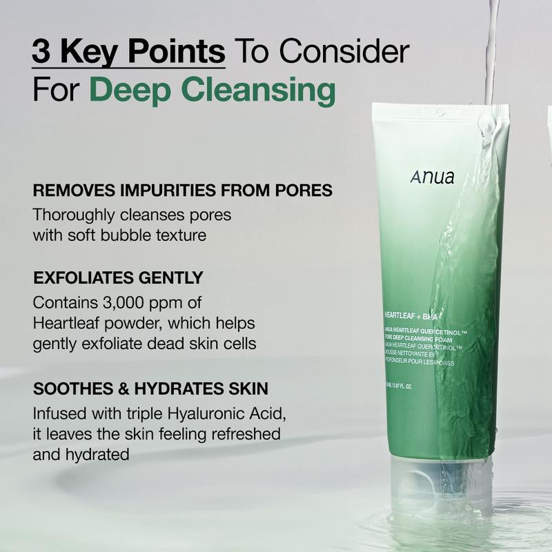 [Anua Official Shop] Heartleaf Quercetinol Pore Deep Cleansing Foam for Facial Wash 5.07 Fl Oz (150 Ml) ｜Facial Cleanser with Gentle Exfoliant