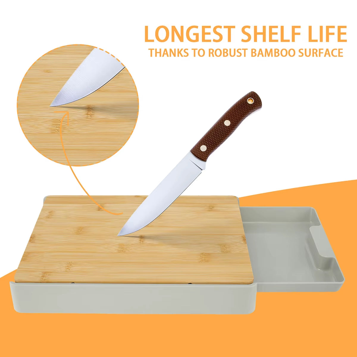 Bamboo Cutting Board with Slide-Out Drawer Tray Wear Resistance Space-Saving Drawer Cutting Board Eco-Friendly Kitchen Gadgets