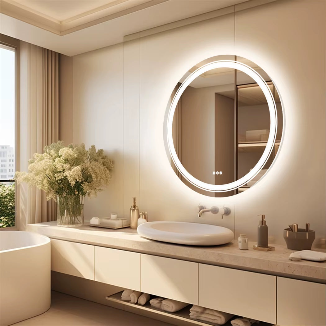 round Smart Mirror Bathroom Illuminate Waterproof Wash Basin Shower Vanity Mirror with Touch Screen