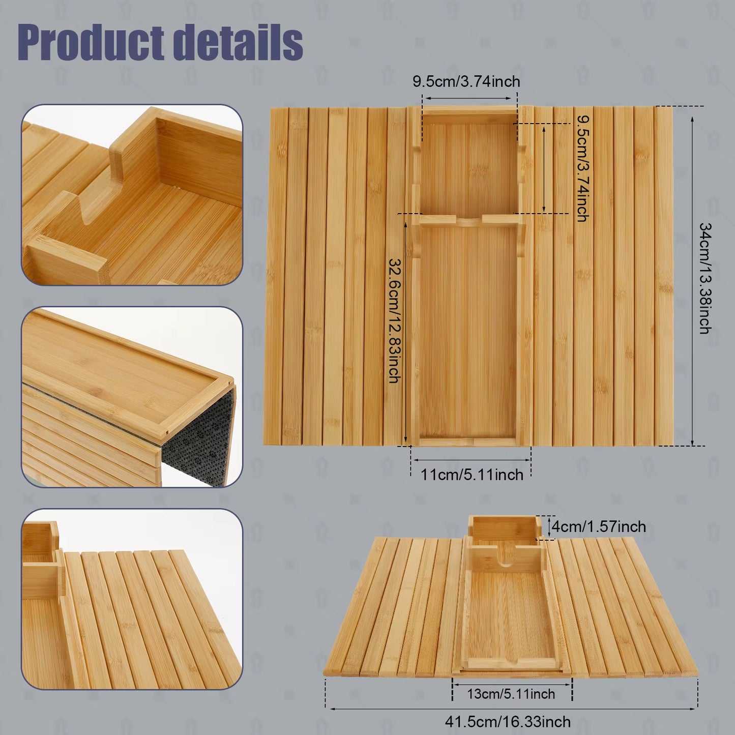 Couch Cup Holder Bamboo Wood Sofa Armrest Tray Foldable Sofa Cup Holder Anti-Slip Couch Arm Cup Holder Sofa Side Storage Tray