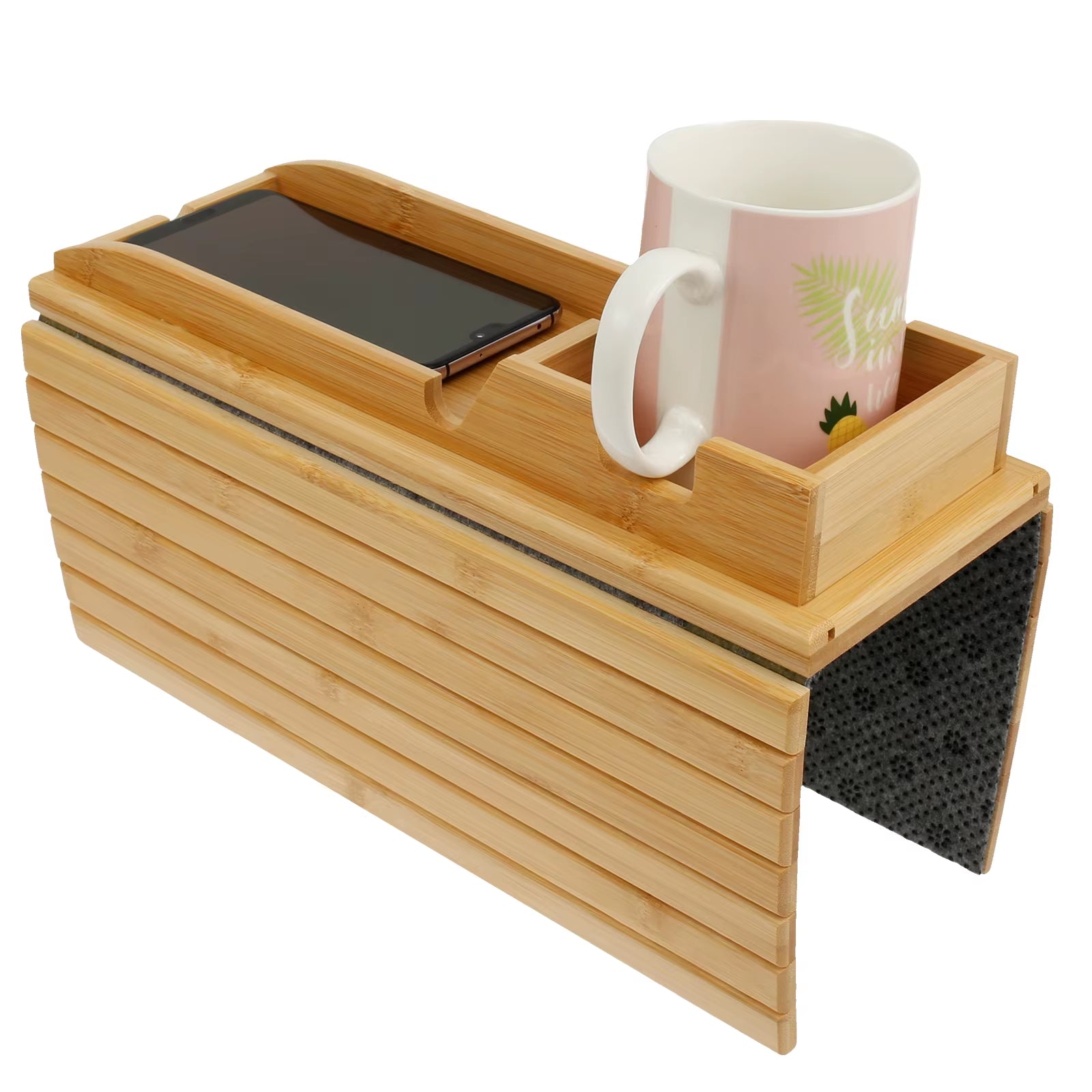 Couch Cup Holder Bamboo Wood Sofa Armrest Tray Foldable Sofa Cup Holder Anti-Slip Couch Arm Cup Holder Sofa Side Storage Tray