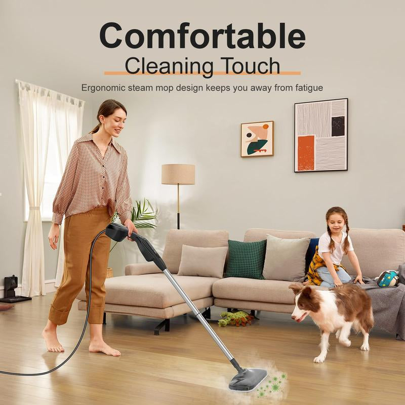 Phueut Powerful Heavy Duty Steam Mop with 17 Accessories for Deep Cleaning, Portable and Multifunction Floor Steamer for Hardwood, Grout and Windows