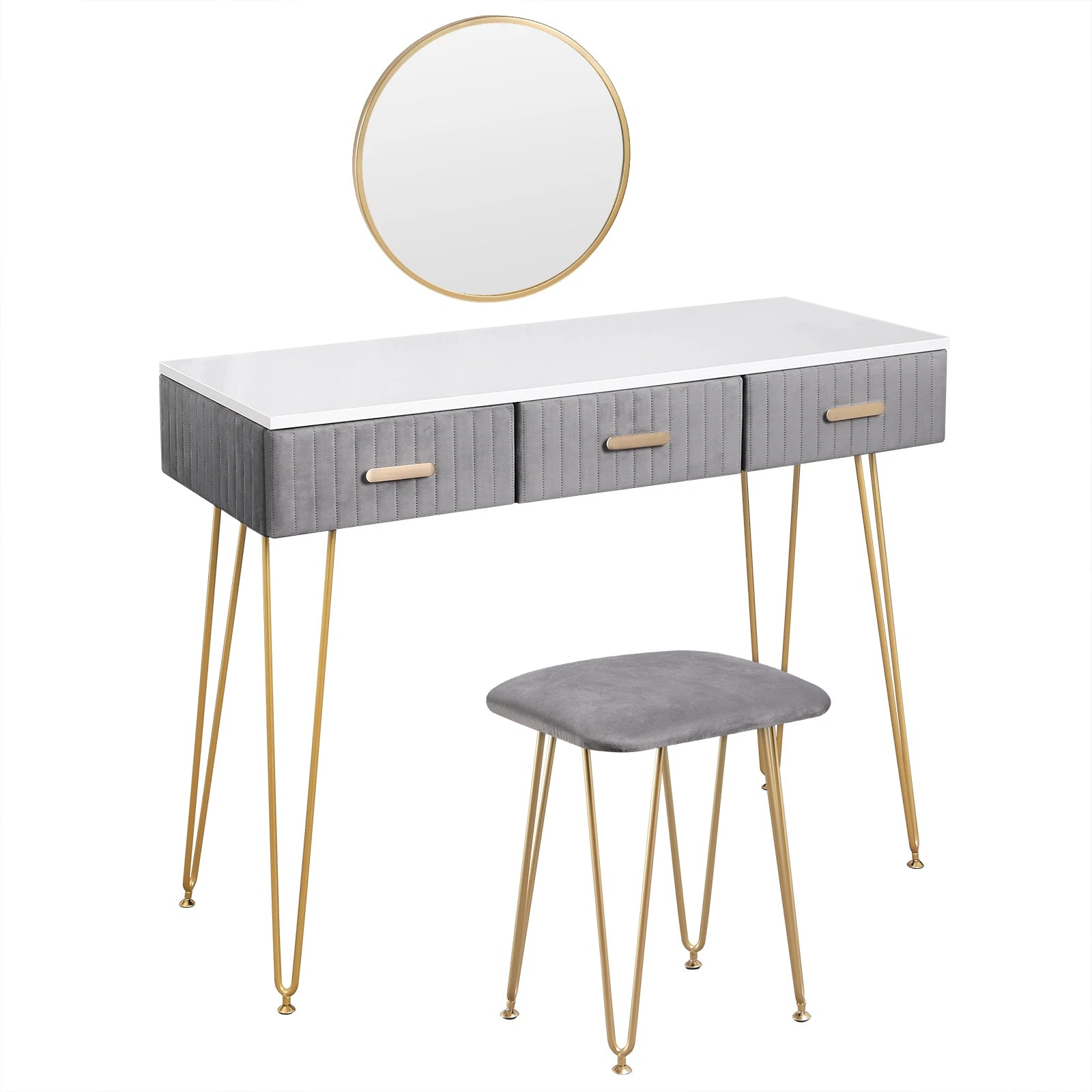 Modern Dresser Dressing Table with Stool Mirror Drawers Cosmetic Table for Bedroom Pink/Grey Makeup Vanity Table Home Furniture