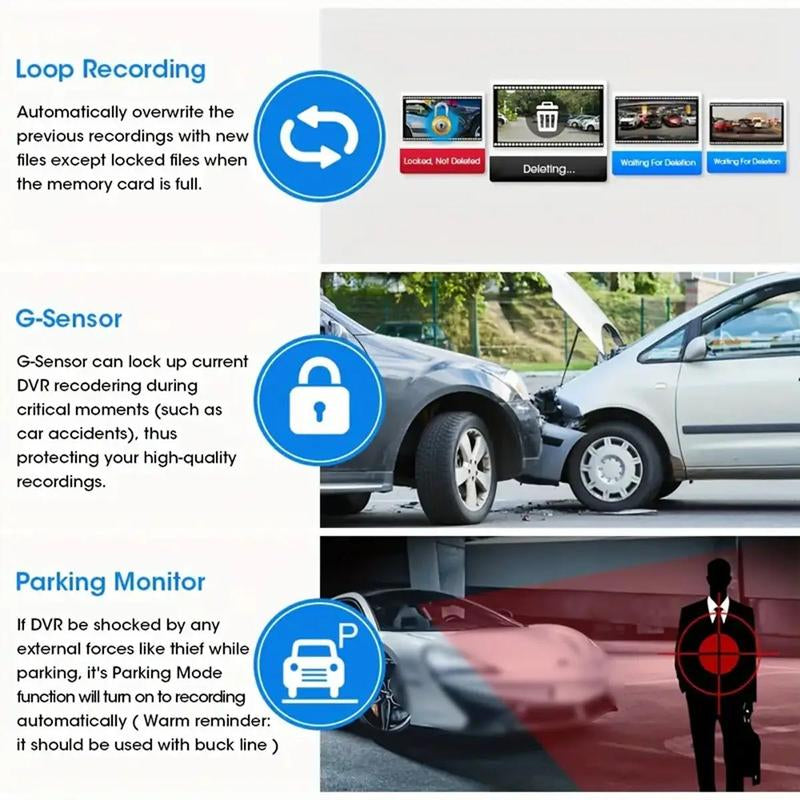 1080P HD Rearview Camera Car Vehicle DVR, 1 Count 10" Full Touch Dual Dash Cam Camera with 32GB Memory Card, Front Rear Video Recorder, Car Dual Lens DVR